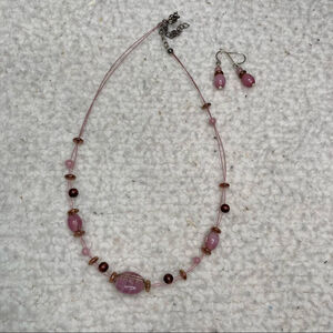 Paparazzi Matching Earrings & Floating Necklace set Pink Glass Beads